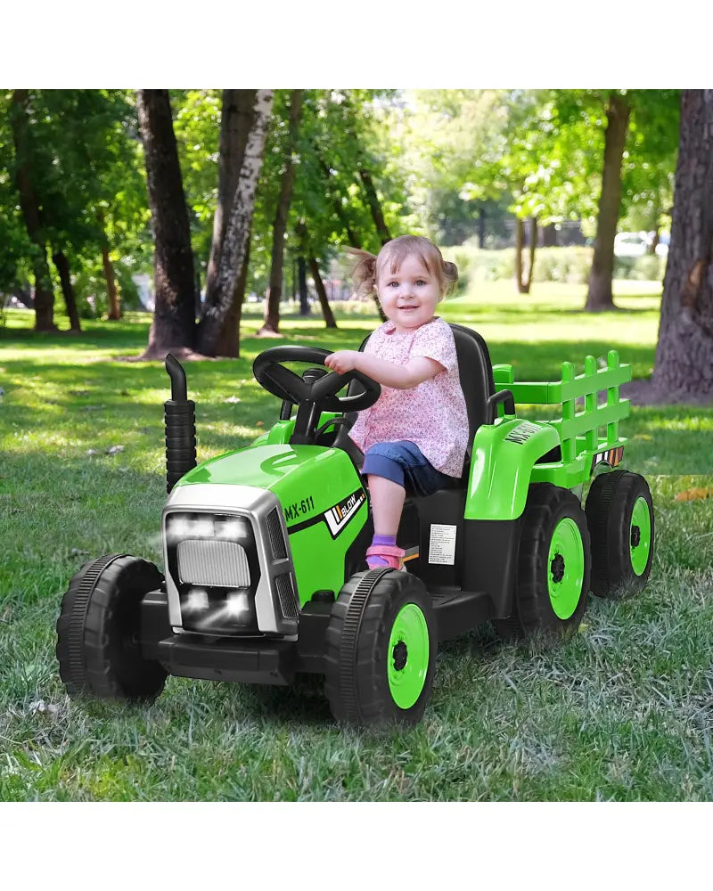 12V Ride on Tractor with 3-Gear-Shift Ground Loader for Kids 3+ Years Old-Green - Green - Powered Ride On Toys