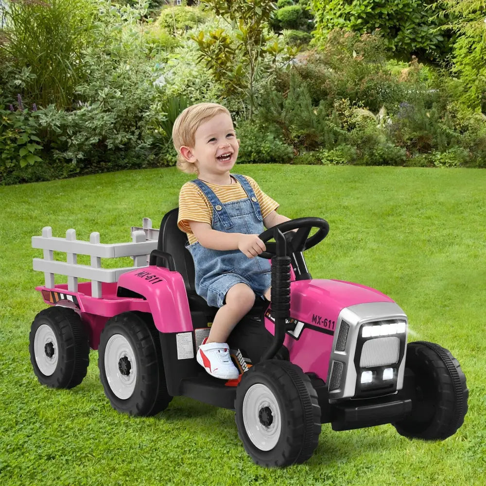 12V Ride on Tractor with 3-Gear-Shift Ground Loader for Kids 3+ Years Old-Pink - Pink - Powered Ride On Toys