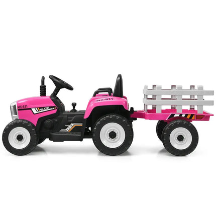 12V Ride on Tractor with 3-Gear-Shift Ground Loader for Kids 3+ Years Old-Pink - Pink - Powered Ride On Toys
