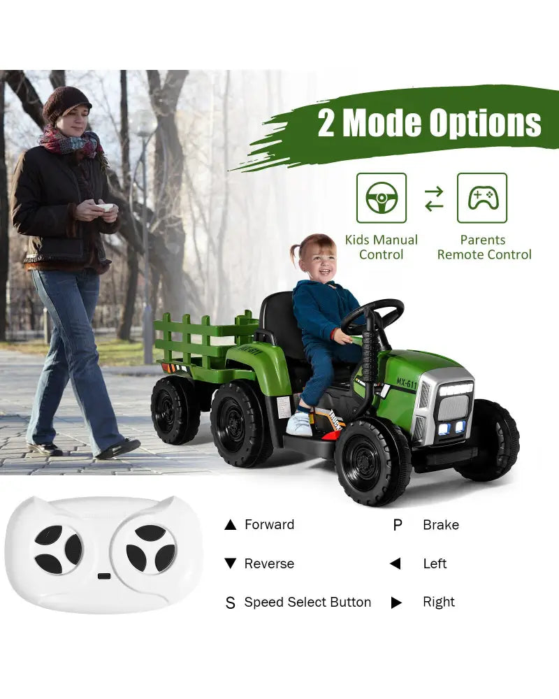 12V Ride on Tractor with 3-Gear-Shift Ground Loader for Kids 3+ Years Old-Dark Green - Dark Green - Powered Ride On Toys