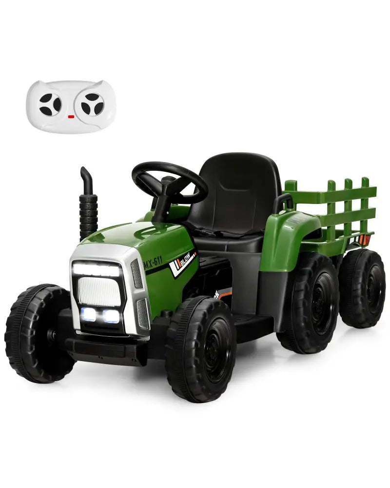 12V Ride on Tractor with 3-Gear-Shift Ground Loader for Kids 3+ Years Old-Dark Green - Dark Green - Powered Ride On Toys