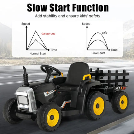 12V Ride on Tractor with 3-Gear-Shift Ground Loader for Kids 3+ Years Old-Black - Black - Powered Ride On Toys