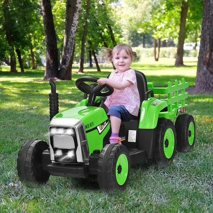 12V Ride on Tractor with 3-Gear-Shift Ground Loader for Kids 3+ Years Old-Green - Green - Powered Ride On Toys