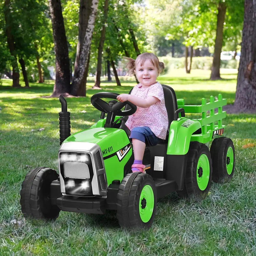 12V Ride on Tractor with 3-Gear-Shift Ground Loader for Kids 3+ Years Old-Green - Green - Powered Ride On Toys