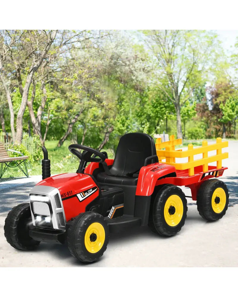 12V Ride on Tractor with 3-Gear-Shift Ground Loader for Kids 3+ Years Old-Red - Red - Powered Ride On Toys
