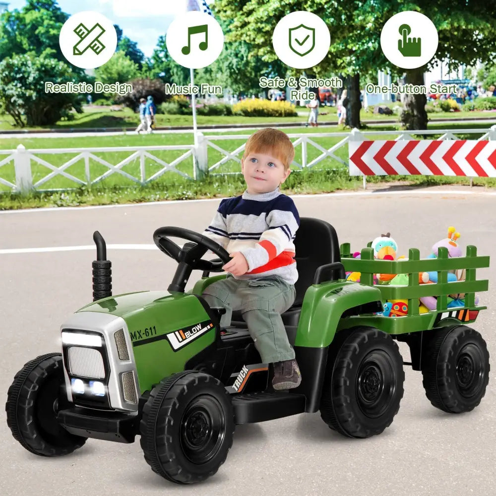 12V Ride on Tractor with 3 - Gear - Shift Ground Loader for Kids 3+ Years Old - Dark Green - Oasis Home Essentials
