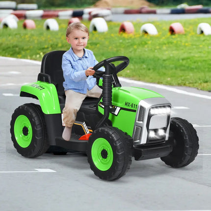 12V Ride on Tractor with 3-Gear-Shift Ground Loader for Kids 3+ Years Old-Green - Green - Powered Ride On Toys