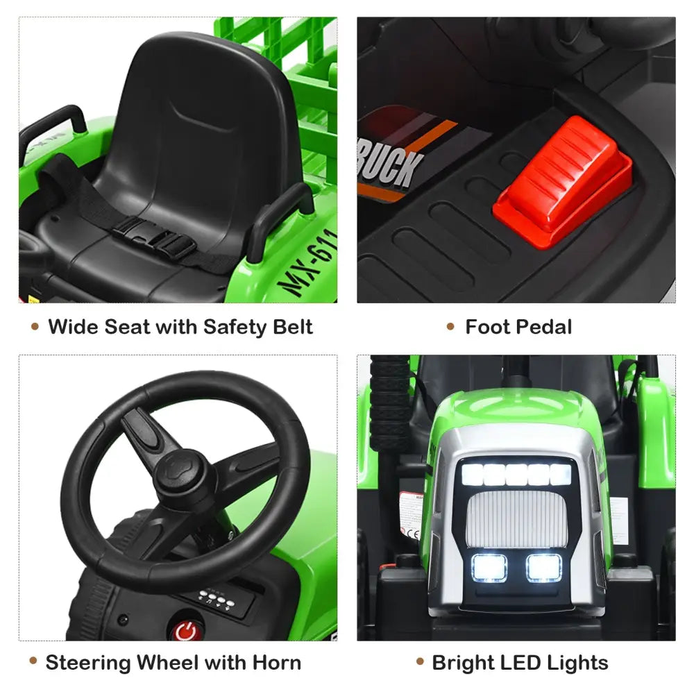 12V Ride on Tractor with 3-Gear-Shift Ground Loader for Kids 3+ Years Old-Green - Green - Powered Ride On Toys