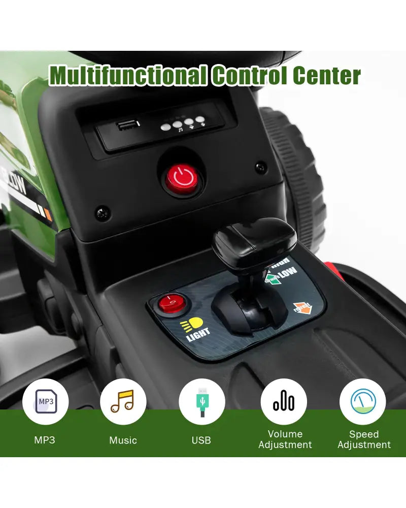 12V Ride on Tractor with 3-Gear-Shift Ground Loader for Kids 3+ Years Old-Dark Green - Dark Green - Powered Ride On Toys
