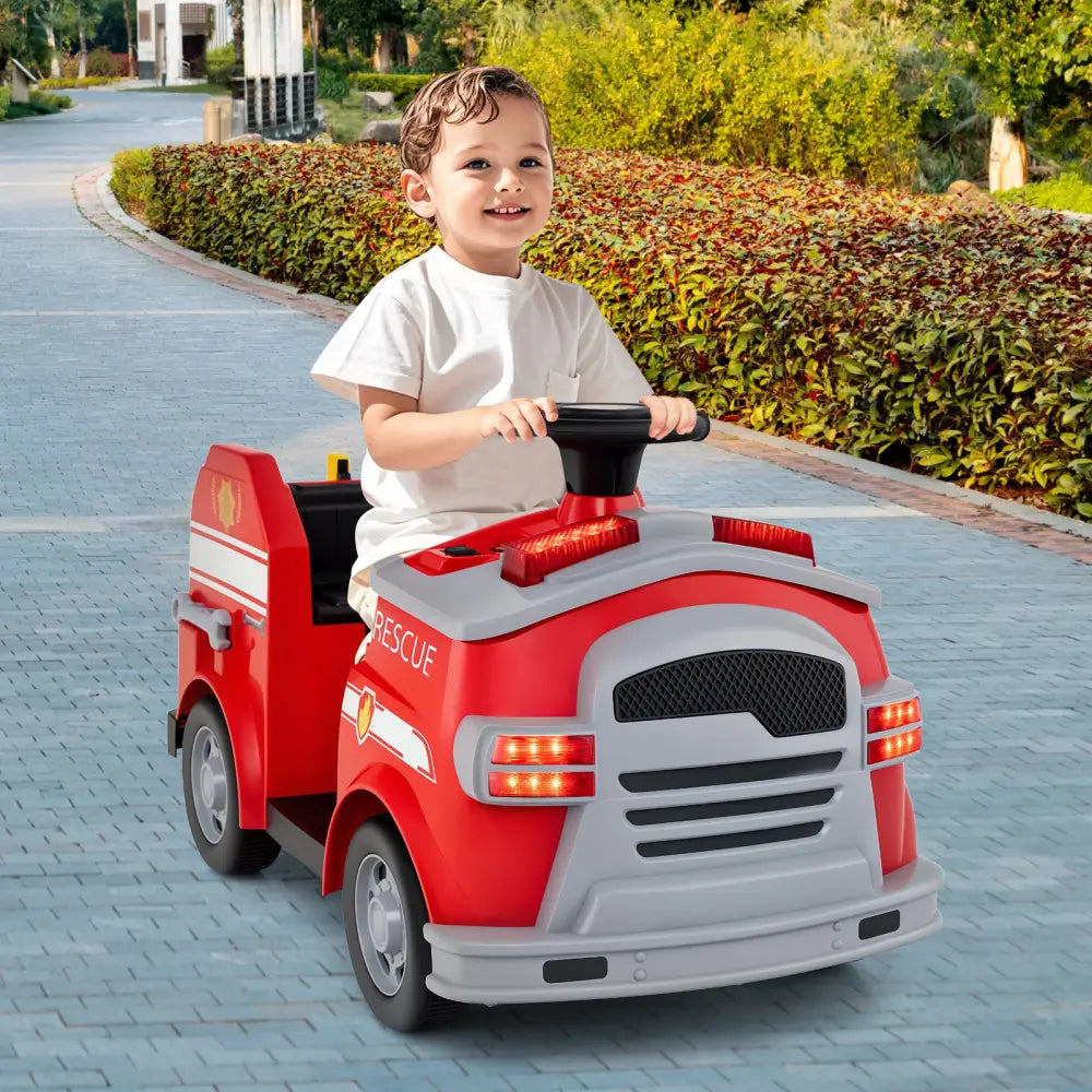 12V Toddler Fire Toy Car with Shovel and Wrench for Ages 37-95 Months-Red - Red - Powered Ride On Toys