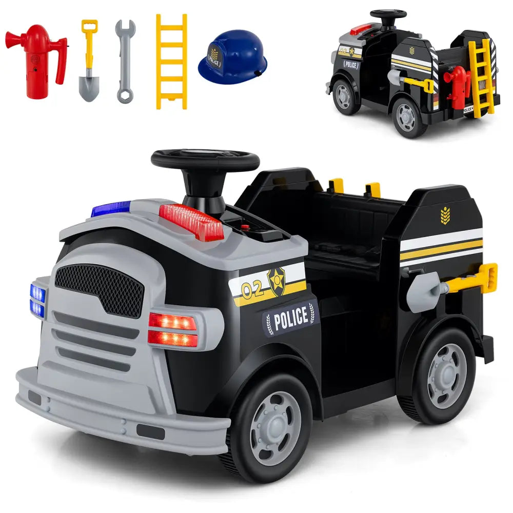 12V Toddler Fire Toy Car with Shovel and Wrench for Ages 37-95 Months-Black - Black - Powered Ride On Toys