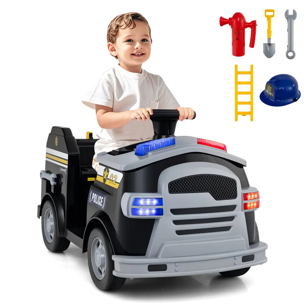 12V Toddler Fire Toy Car with Shovel and Wrench for Ages 37-95 Months-Black - Black - Powered Ride On Toys