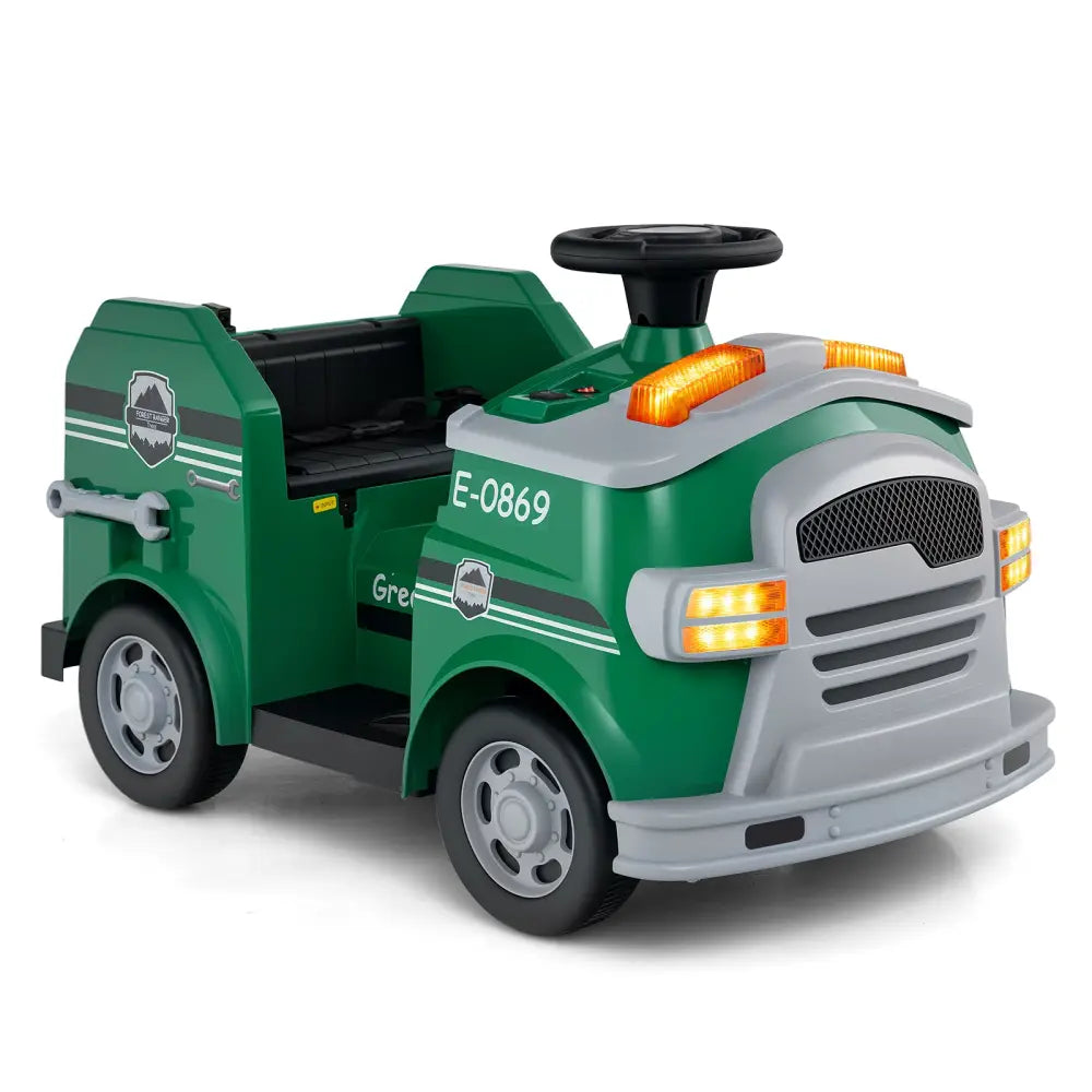 12V Toddler Fire Toy Car with Shovel and Wrench for Ages 37-95 Months-Green - Green - Powered Ride On Toys