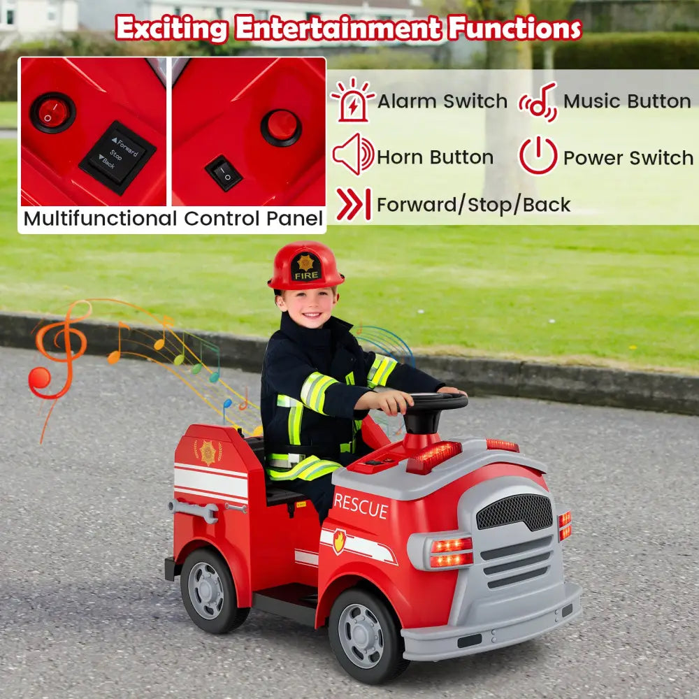 12V Toddler Fire Toy Car with Shovel and Wrench for Ages 37-95 Months-Red - Red - Powered Ride On Toys
