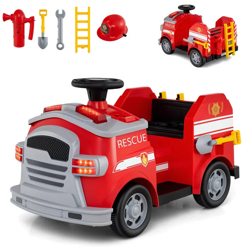 12V Toddler Fire Toy Car with Shovel and Wrench for Ages 37-95 Months-Red - Red - Powered Ride On Toys
