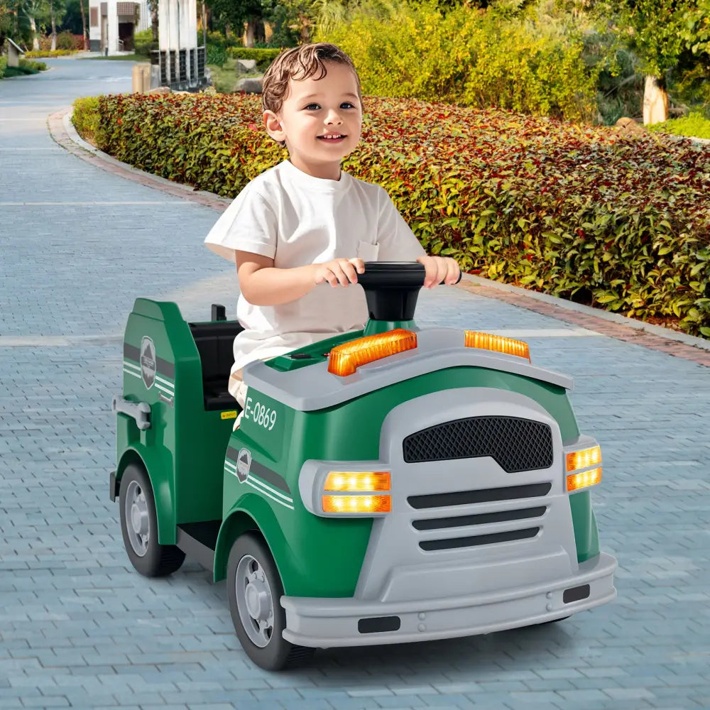 12V Toddler Fire Toy Car with Shovel and Wrench for Ages 37-95 Months-Green - Green - Powered Ride On Toys