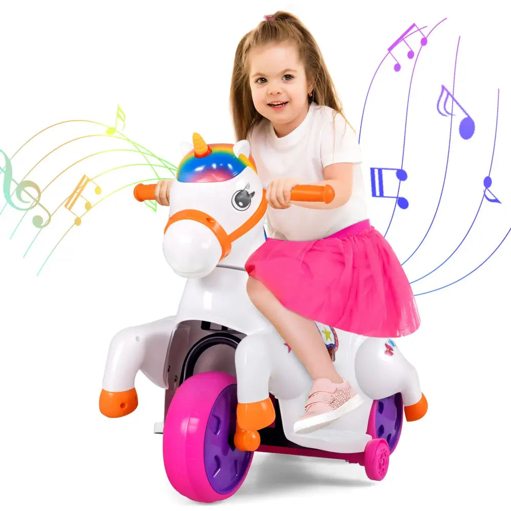 12V Unicorn Ride on Toy with Training Wheels and Horse Riding Mode-Colorful - Multicolor - Powered Ride On Toys