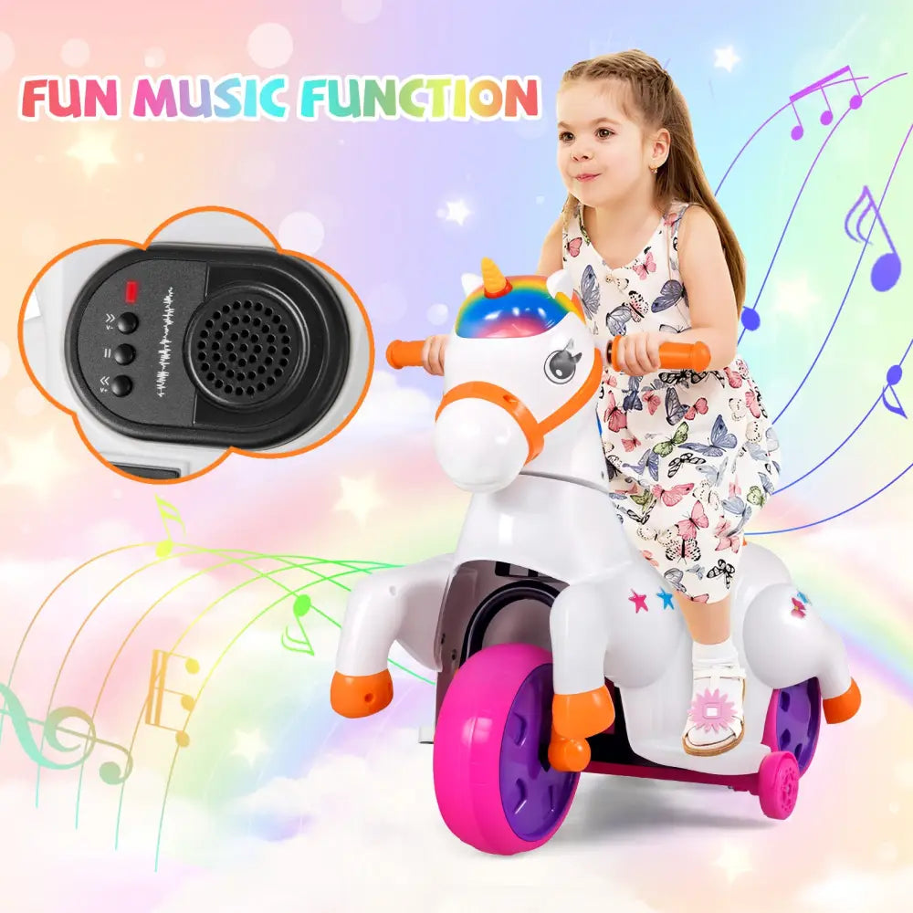 12V Unicorn Ride on Toy with Training Wheels and Horse Riding Mode-Colorful - Multicolor - Powered Ride On Toys
