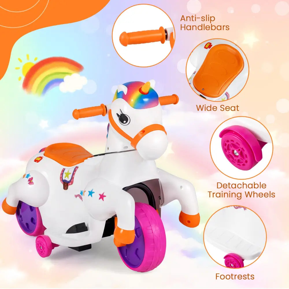 12V Unicorn Ride on Toy with Training Wheels and Horse Riding Mode-Colorful - Multicolor - Powered Ride On Toys