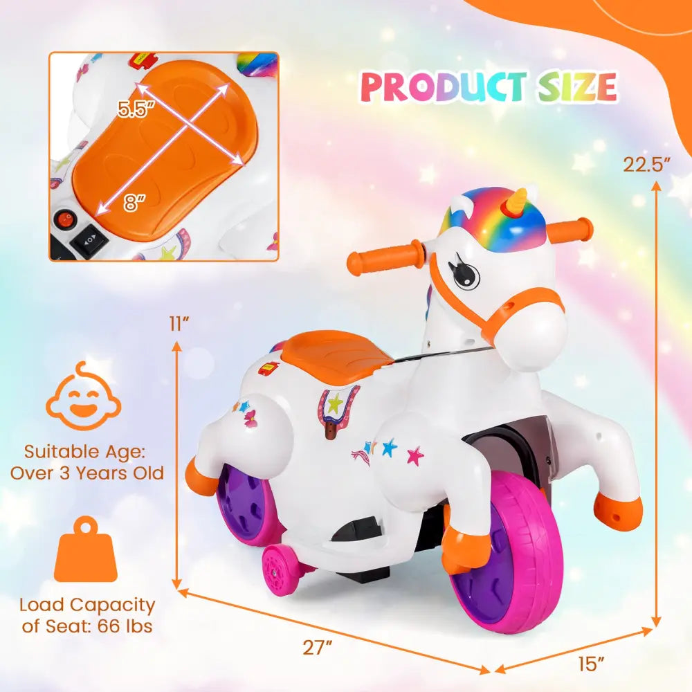 12V Unicorn Ride on Toy with Training Wheels and Horse Riding Mode-Colorful - Multicolor - Powered Ride On Toys