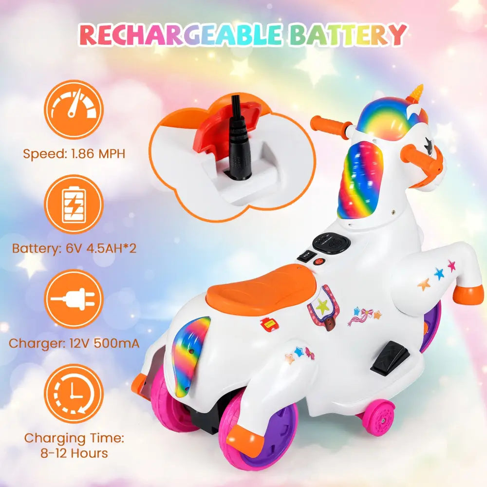 12V Unicorn Ride on Toy with Training Wheels and Horse Riding Mode-Colorful - Multicolor - Powered Ride On Toys