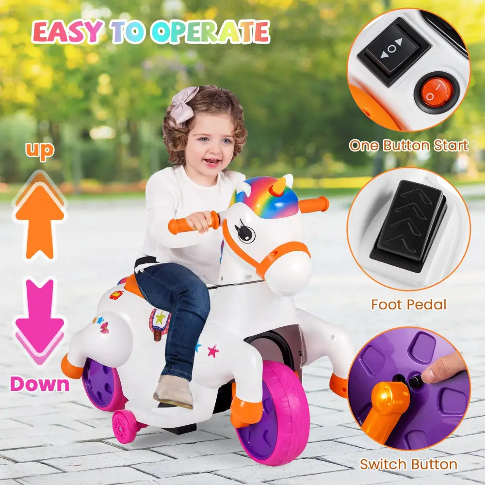 12V Unicorn Ride on Toy with Training Wheels and Horse Riding Mode-Colorful - Multicolor - Powered Ride On Toys