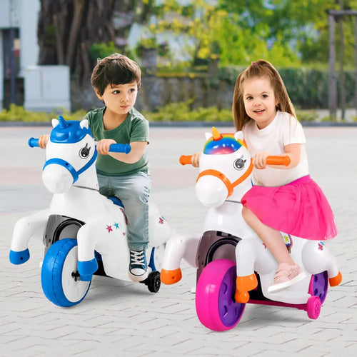 12V Unicorn Ride on Toy with Training Wheels and Horse Riding Mode-Colorful - Multicolor - Powered Ride On Toys