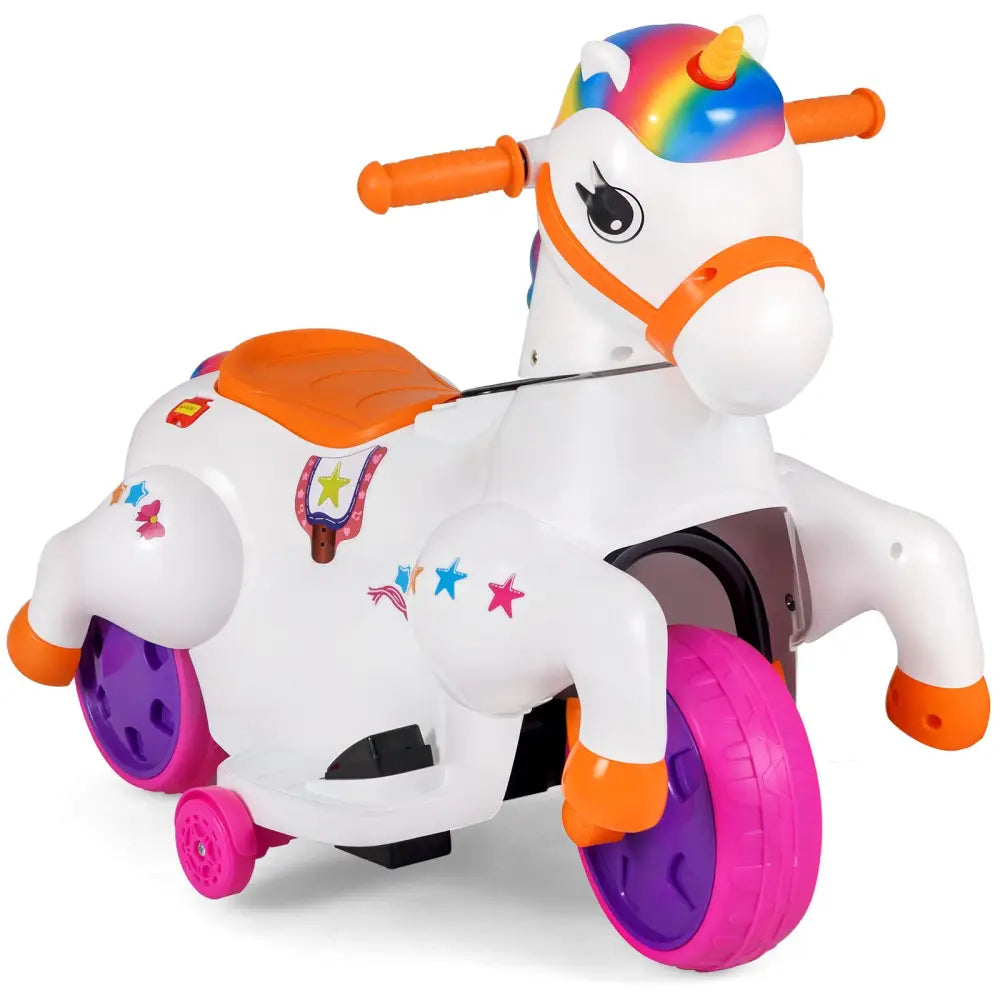 12V Unicorn Ride on Toy with Training Wheels and Horse Riding Mode-Colorful - Multicolor - Powered Ride On Toys