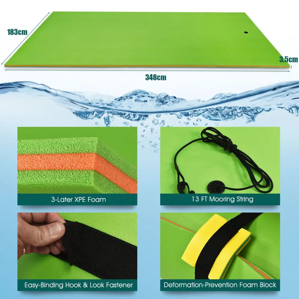12‘x 6‘3 Layer Floating Water Pad-Green - Green - Swimming