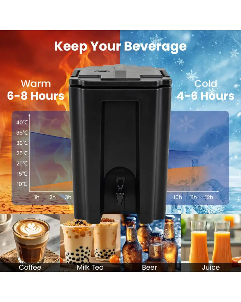 13.2 Gal Insulated Beverage Dispenser Commercial with Two-Stage Faucet-Black - Black - Water Dispensers
