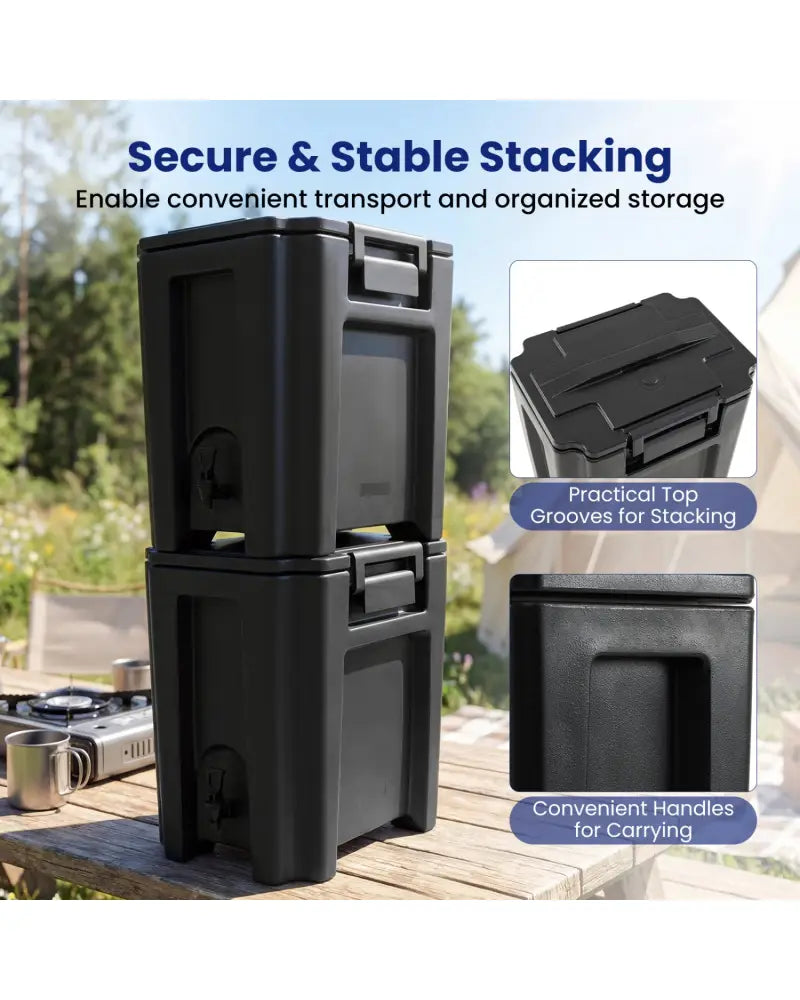13.2 Gal Insulated Beverage Dispenser Commercial with Two-Stage Faucet-Black - Black - Water Dispensers