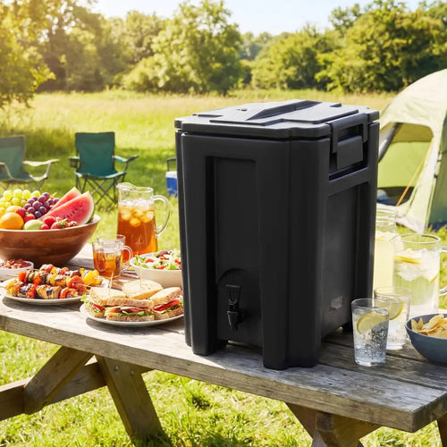 13.2 Gal Insulated Beverage Dispenser Commercial with Two-Stage Faucet-Black - Black - Water Dispensers