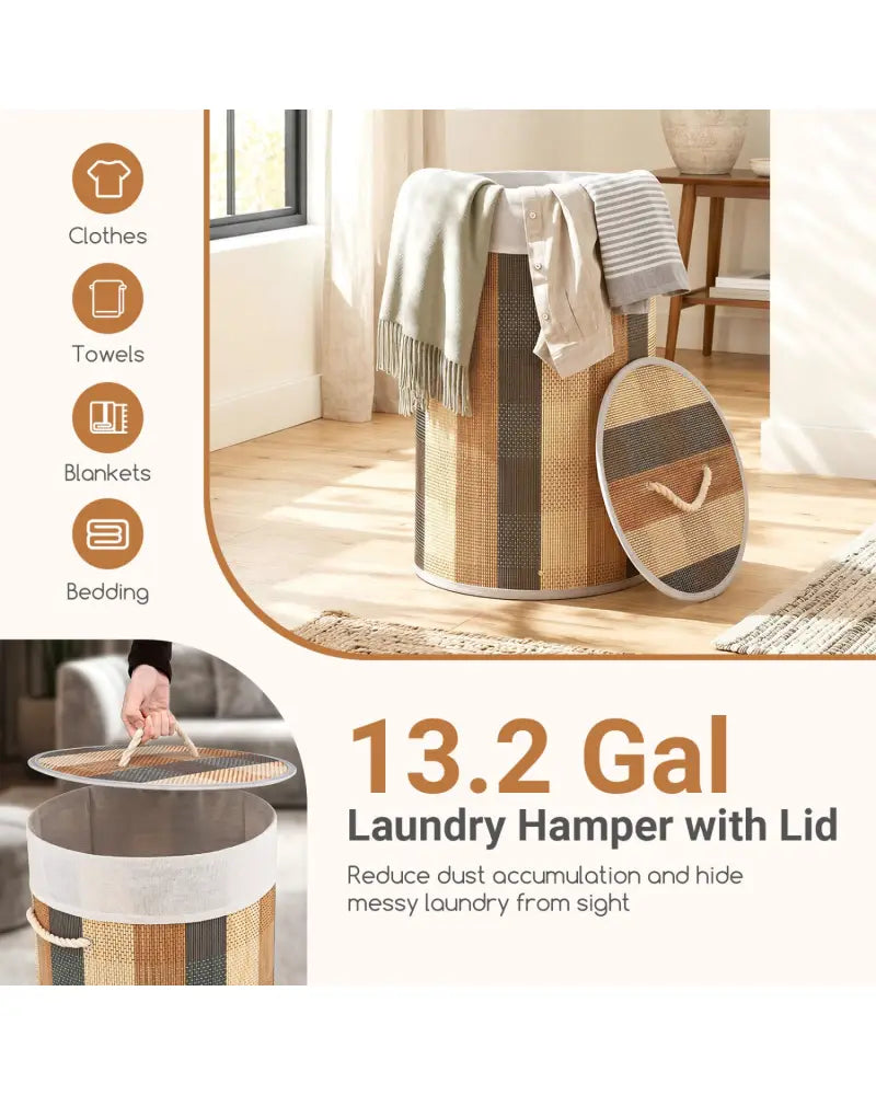 13.2 Gal Laundry Hamper with Removable and Machine-Washable Liner-Multicolor - Multicolor - Laundry Baskets