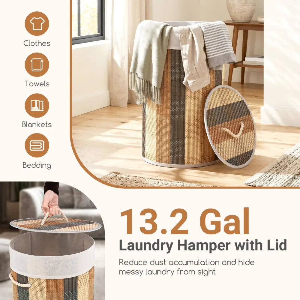 13.2 Gal Laundry Hamper with Removable and Machine-Washable Liner-Multicolor - Multicolor - Laundry Baskets