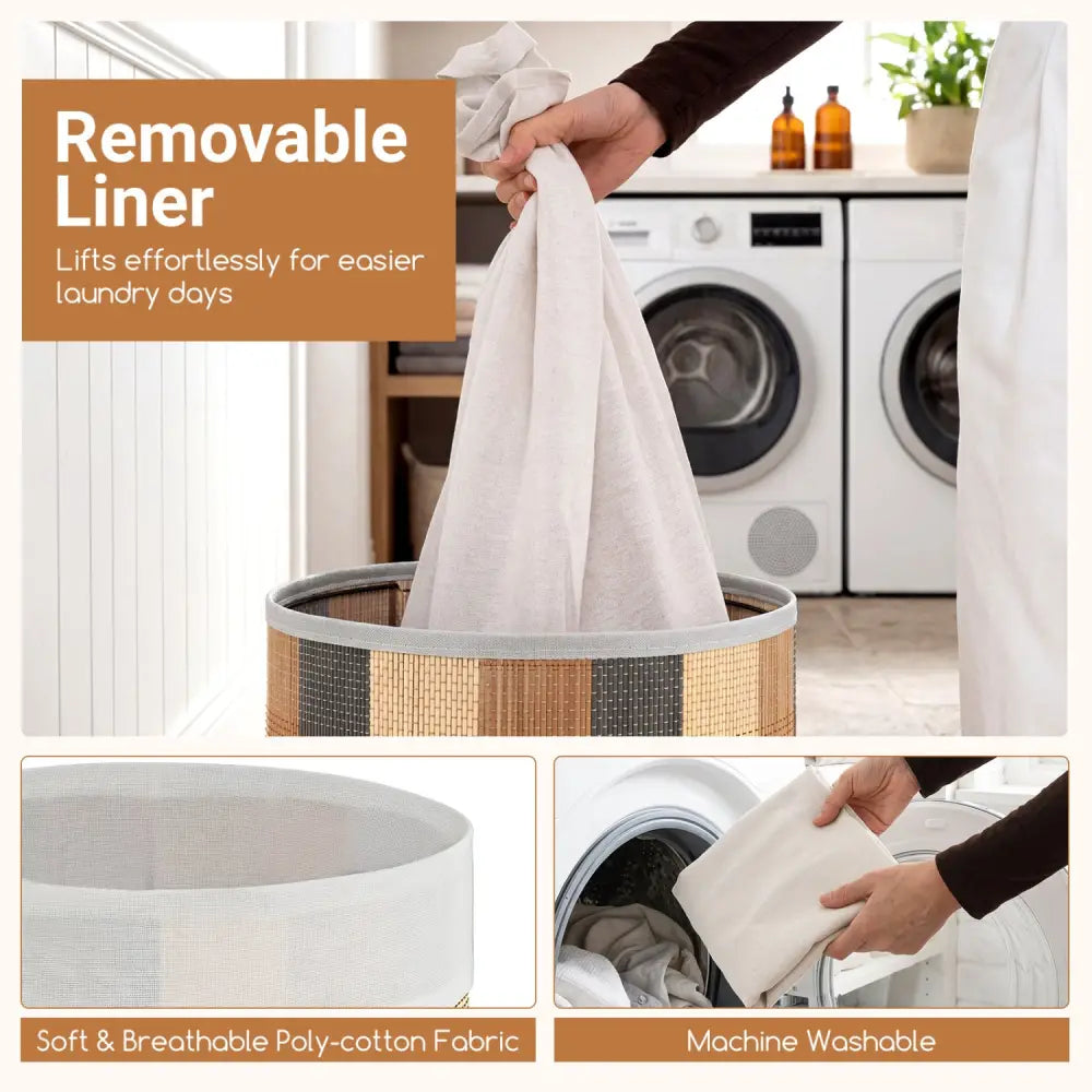 13.2 Gal Laundry Hamper with Removable and Machine-Washable Liner-Multicolor - Multicolor - Laundry Baskets