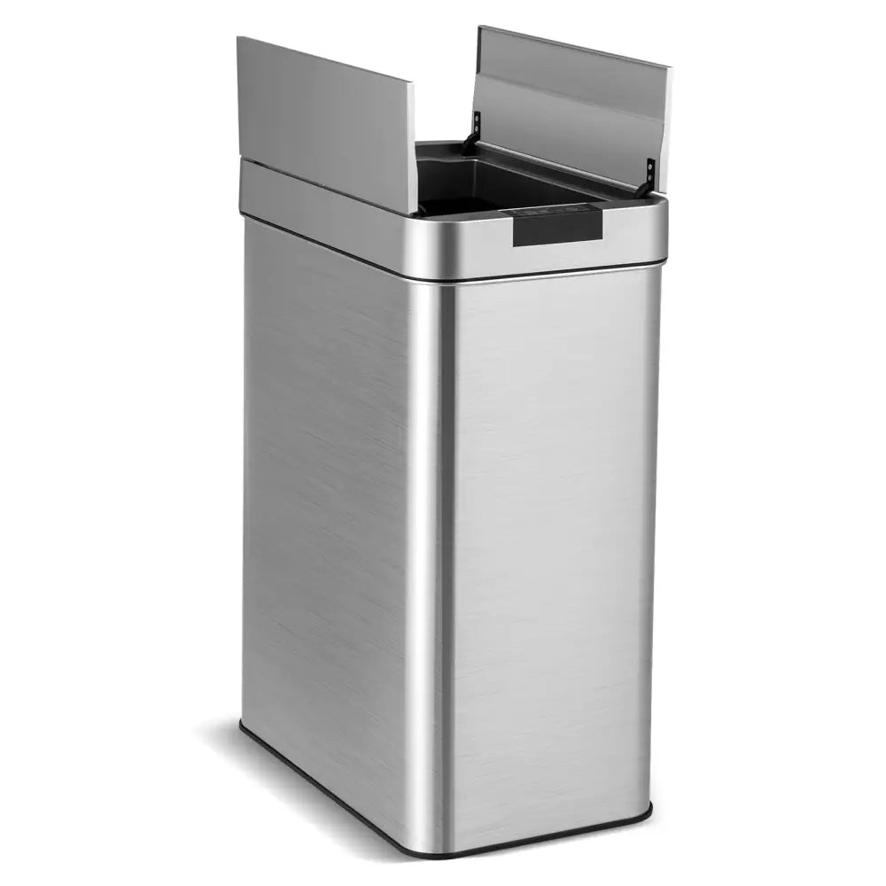 13.2 Gal Slim Kitchen Trash Can with Wing Lids and Stainless Steel Frame-Silver - Silver - Kitchen Trash Cans