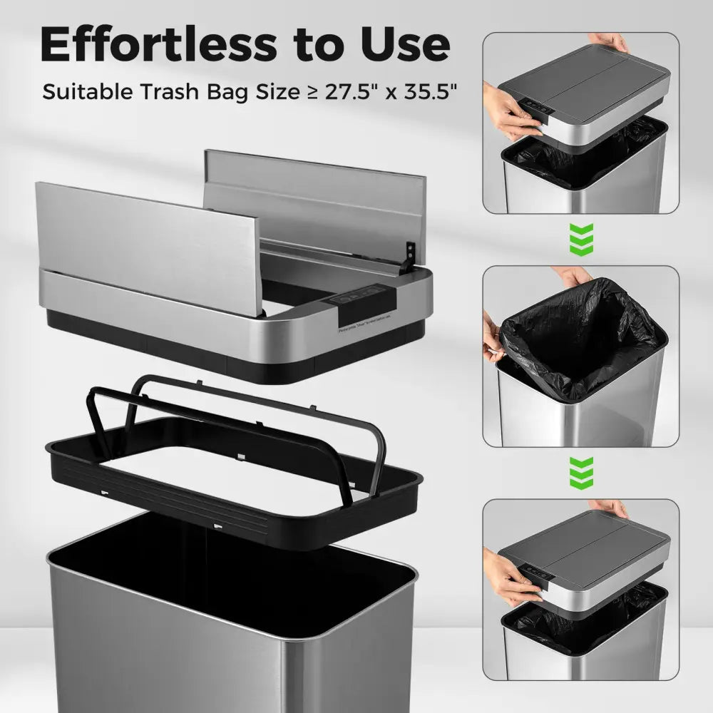 13.2 Gal Slim Kitchen Trash Can with Wing Lids and Stainless Steel Frame-Silver - Silver - Kitchen Trash Cans
