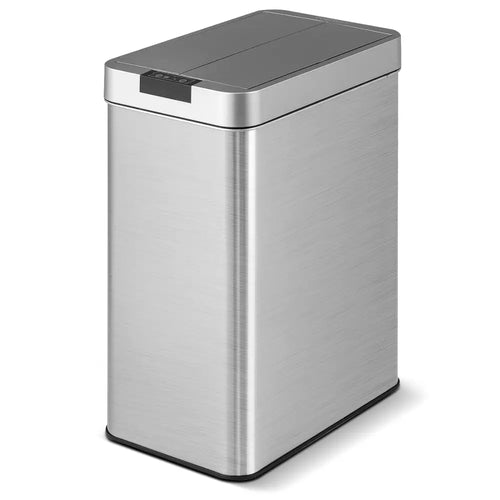13.2 Gal Slim Kitchen Trash Can with Wing Lids and Stainless Steel Frame-Silver - Silver - Kitchen Trash Cans