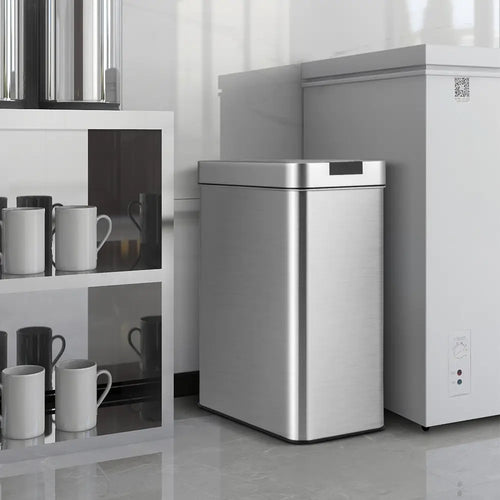 13.2 Gal Slim Kitchen Trash Can with Wing Lids and Stainless Steel Frame-Silver - Silver - Kitchen Trash Cans