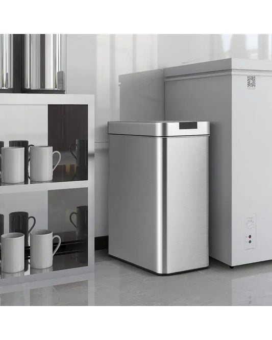13.2 Gal Slim Kitchen Trash Can with Wing Lids and Stainless Steel Frame-Silver - Silver - Kitchen Trash Cans