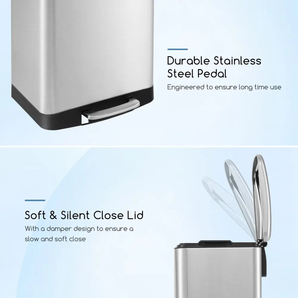 13.2 Gal Stainless Steel Trash Can with Lock Device-Sliver - Silver - Kitchen Trash Cans