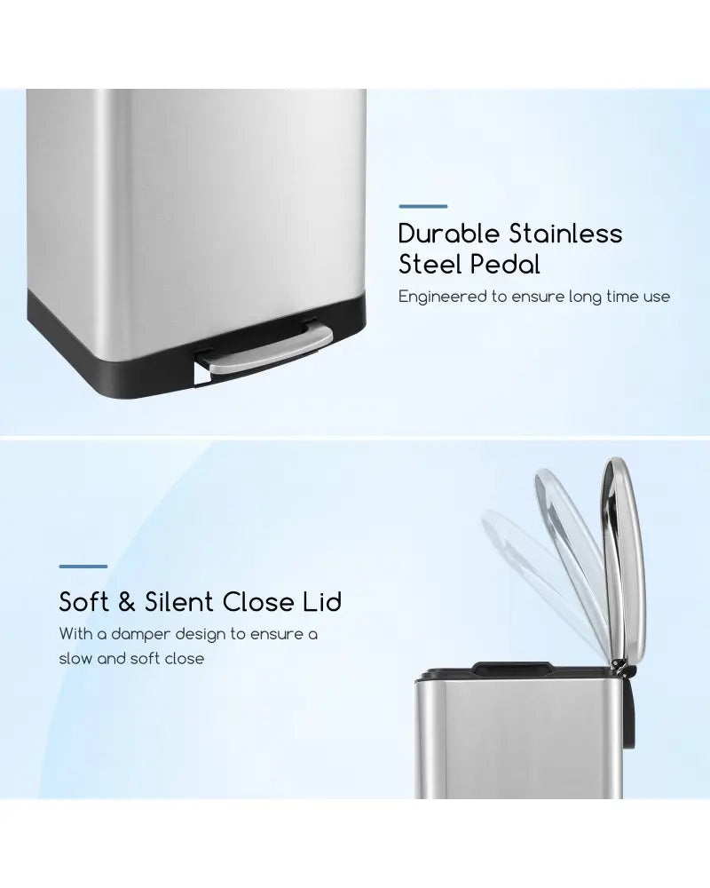 13.2 Gal Stainless Steel Trash Can with Lock Device-Sliver - Silver - Kitchen Trash Cans