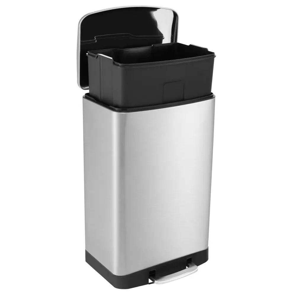 13.2 Gal Stainless Steel Trash Can with Lock Device-Sliver - Silver - Kitchen Trash Cans