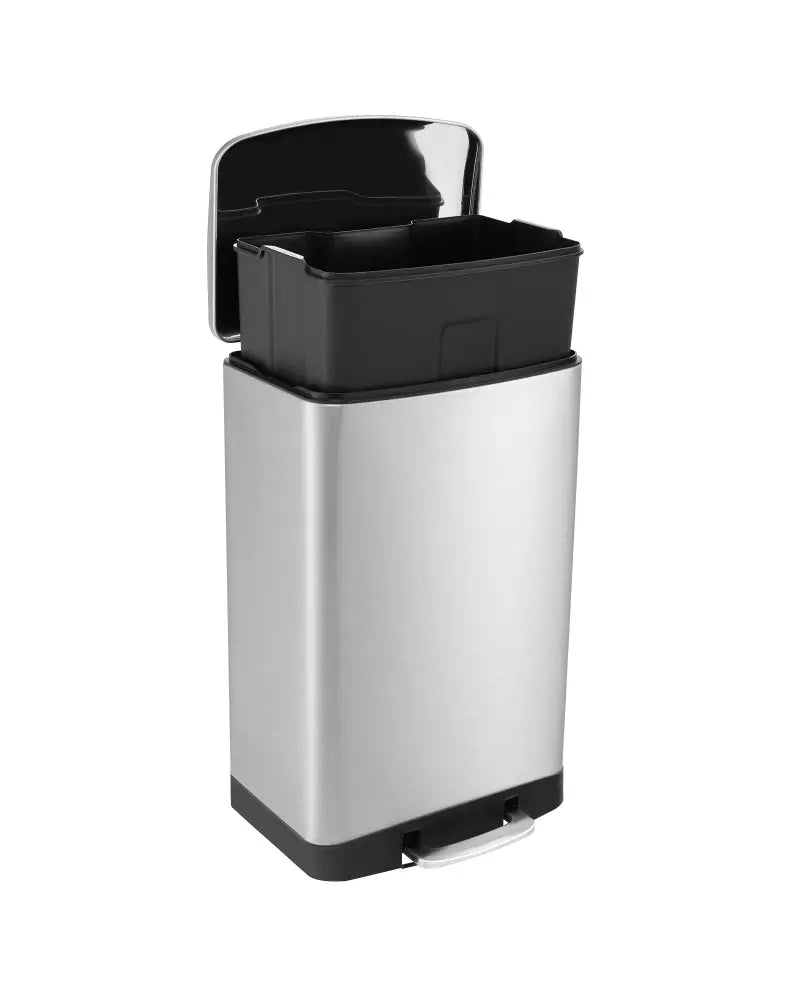 13.2 Gal Stainless Steel Trash Can with Lock Device-Sliver - Silver - Kitchen Trash Cans