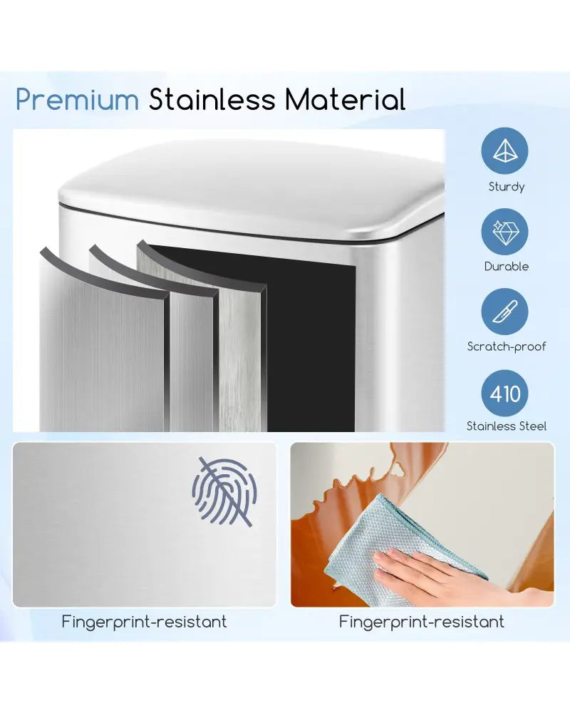13.2 Gal Stainless Steel Trash Can with Lock Device-Sliver - Silver - Kitchen Trash Cans