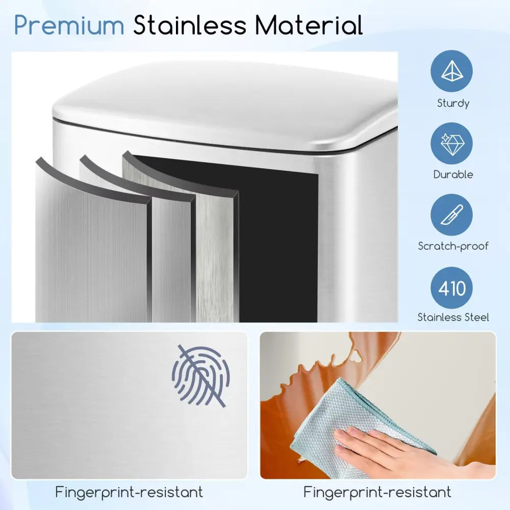 13.2 Gal Stainless Steel Trash Can with Lock Device-Sliver - Silver - Kitchen Trash Cans