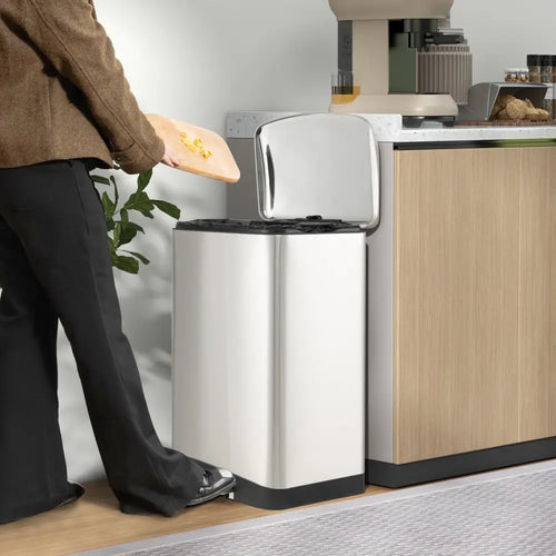 13.2 Gal Stainless Steel Trash Can with Lock Device-Sliver - Silver - Kitchen Trash Cans