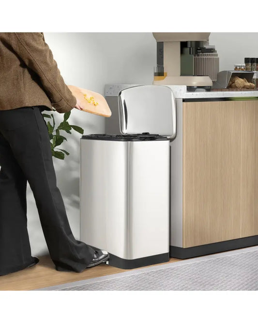 13.2 Gal Stainless Steel Trash Can with Lock Device-Sliver - Silver - Kitchen Trash Cans