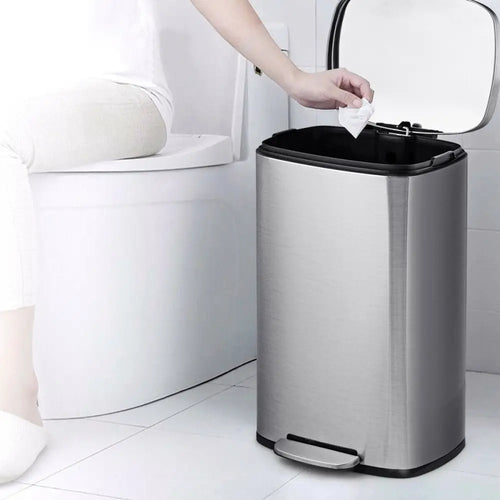 13.2 Gallon Stainless Steel Trash Garbage Can with Bucket - Silver - Kitchen Trash Cans