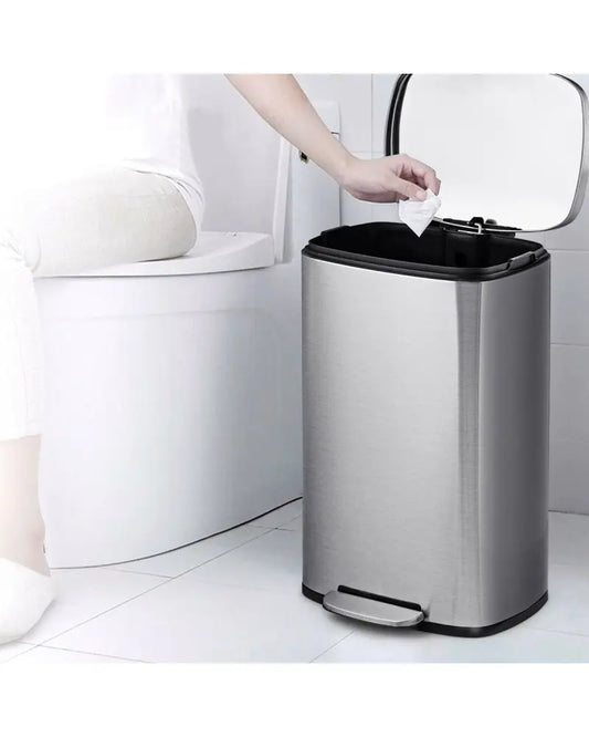 13.2 Gallon Stainless Steel Trash Garbage Can with Bucket - Silver - Kitchen Trash Cans